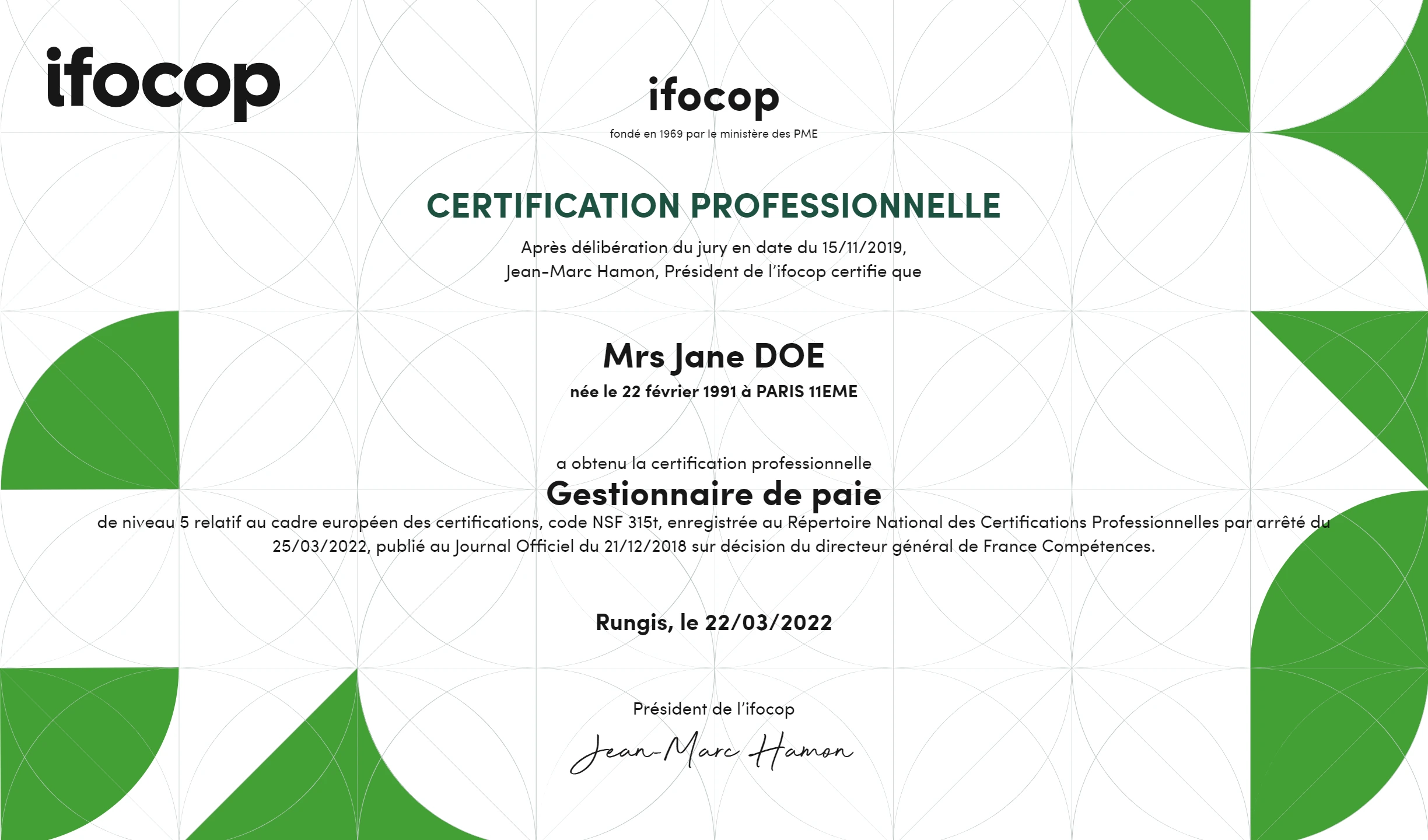 certificat IFOCOP