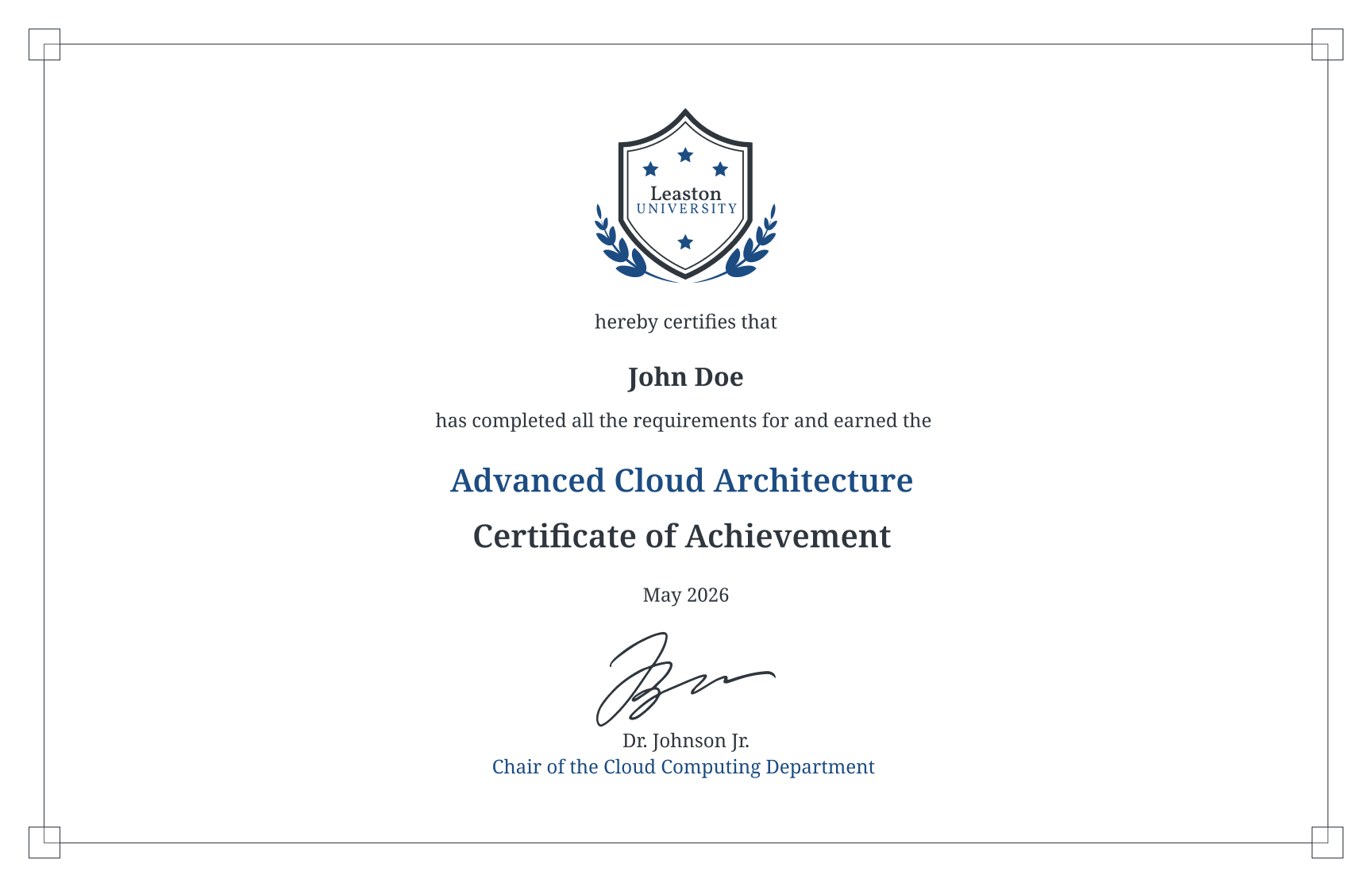 Free, editable, and printable Corporate cloud architect achievement certificate template