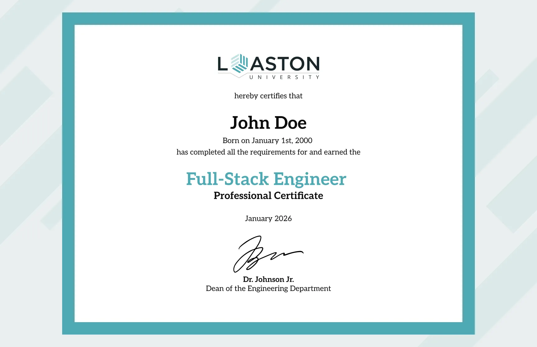Free, editable, and printable Modern teal professional engineer certificate template