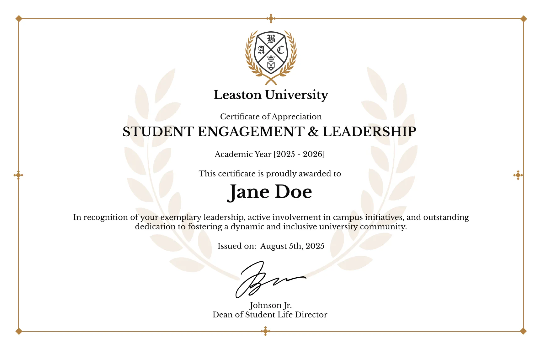 Free, editable, and printable Traditional gold laurel appreciation certificate template