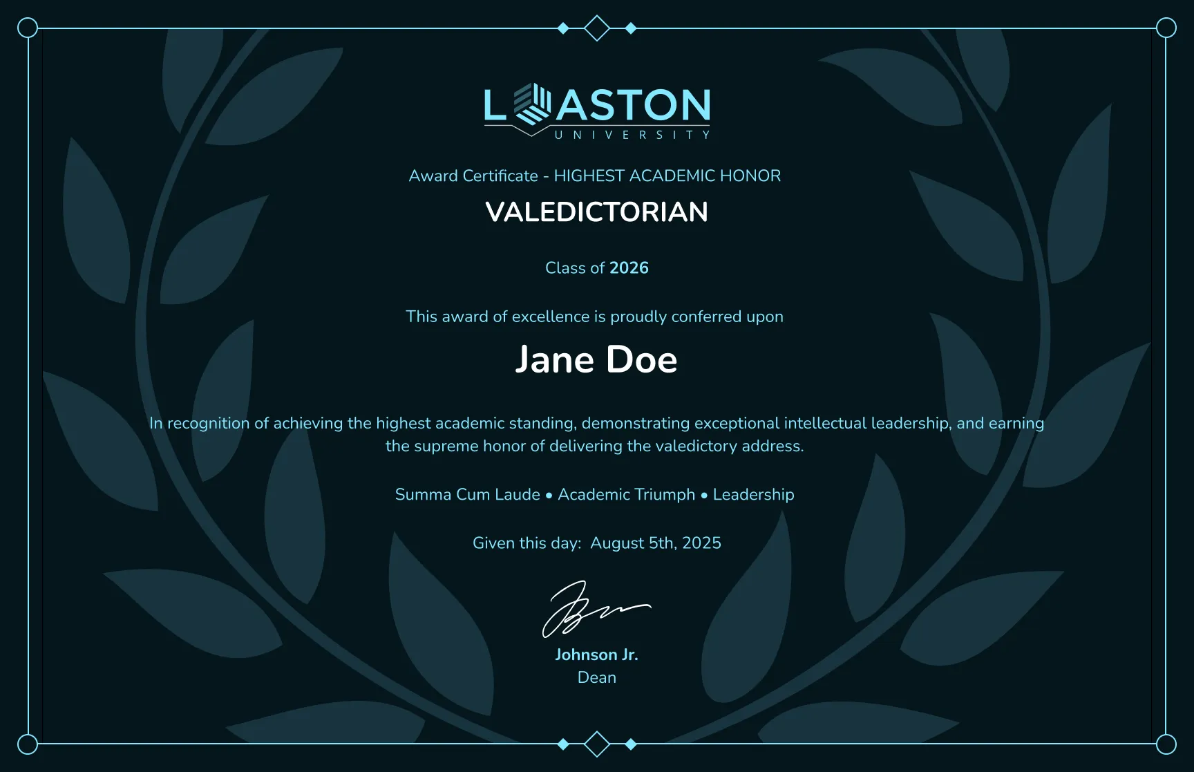 Free, editable, and printable Dark laurel wreath academic award certificate template
