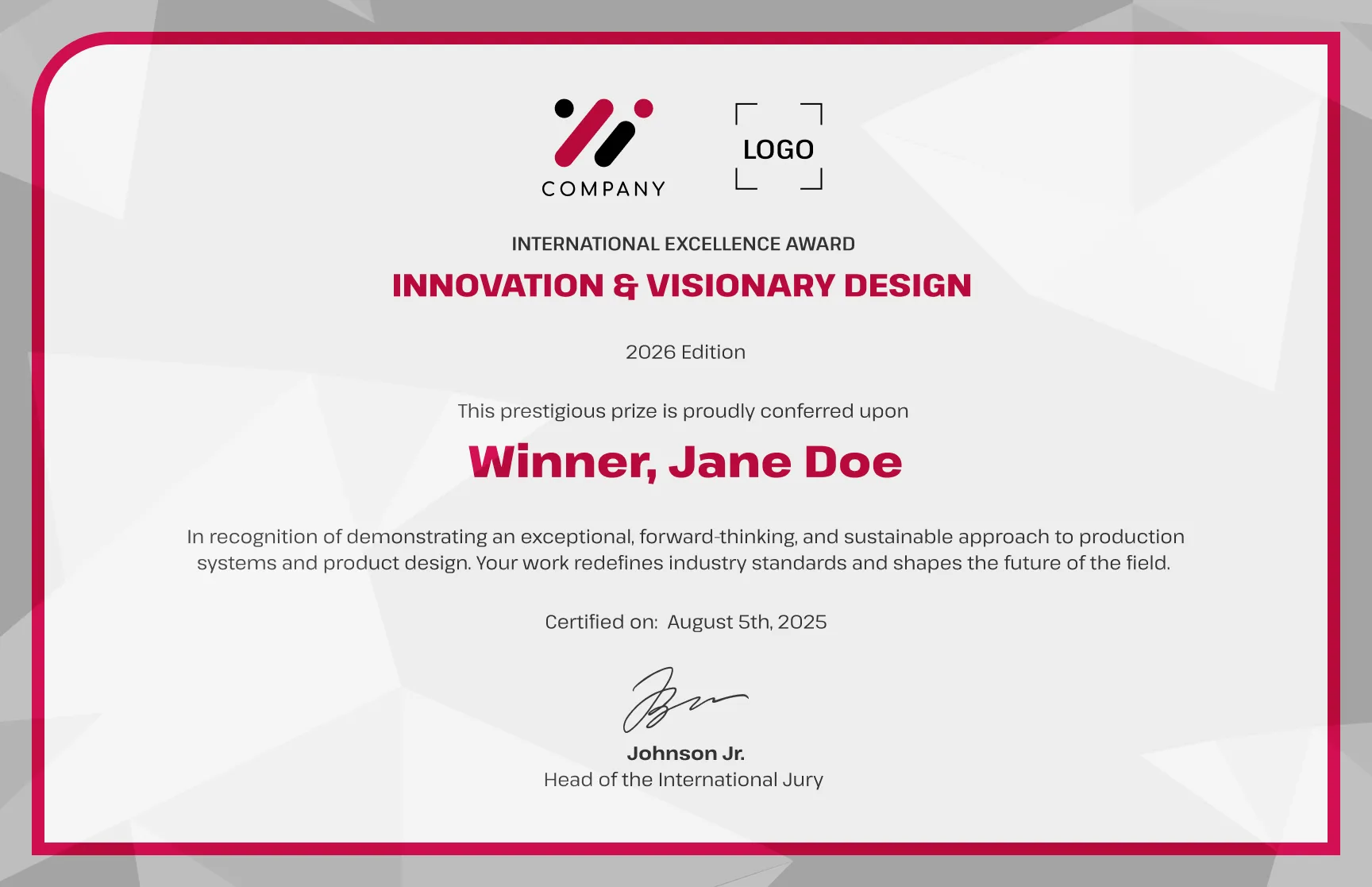 Free, editable, and printable Modern geometric red award certificate template