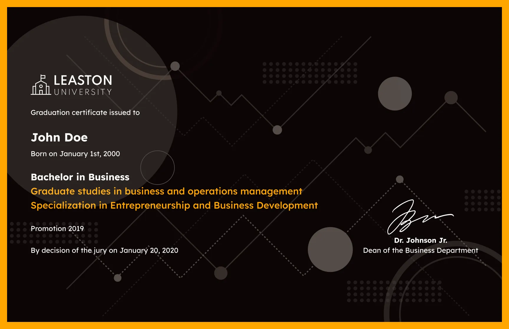 Free, editable, and printable Premium dark abstract graduation certificate template