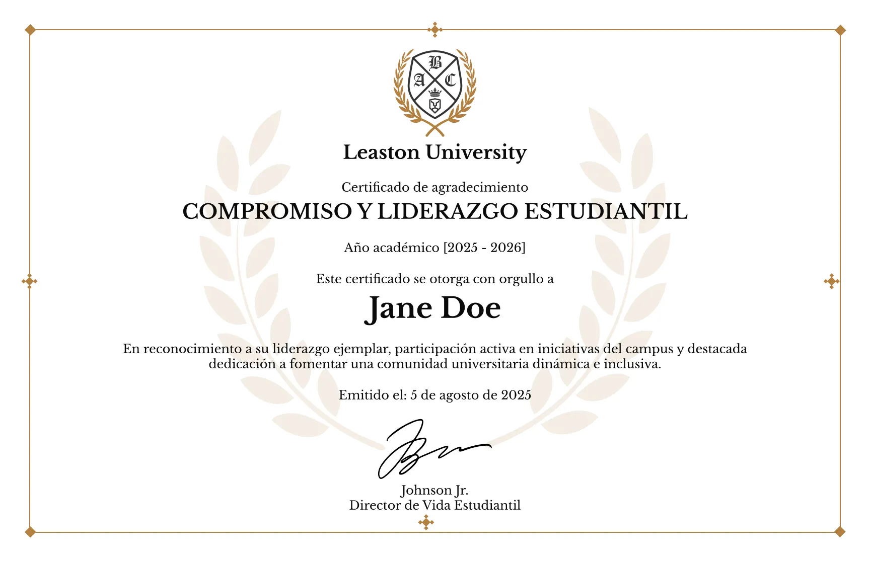Plantillas de certificado de agradecimiento tradicional con laureles de oro gratis, editables e imprimibles