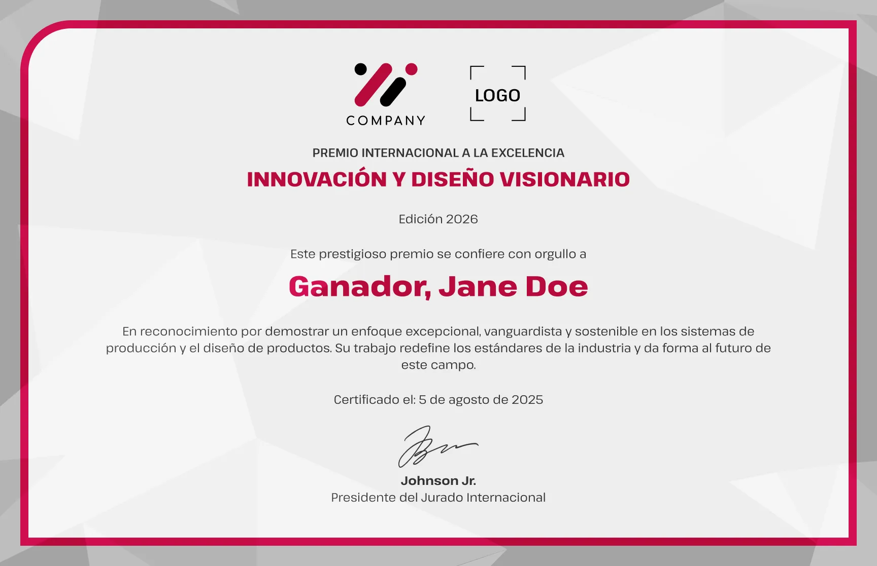 Plantillas de certificado de premio rojo geométrico moderno gratis, editables e imprimibles