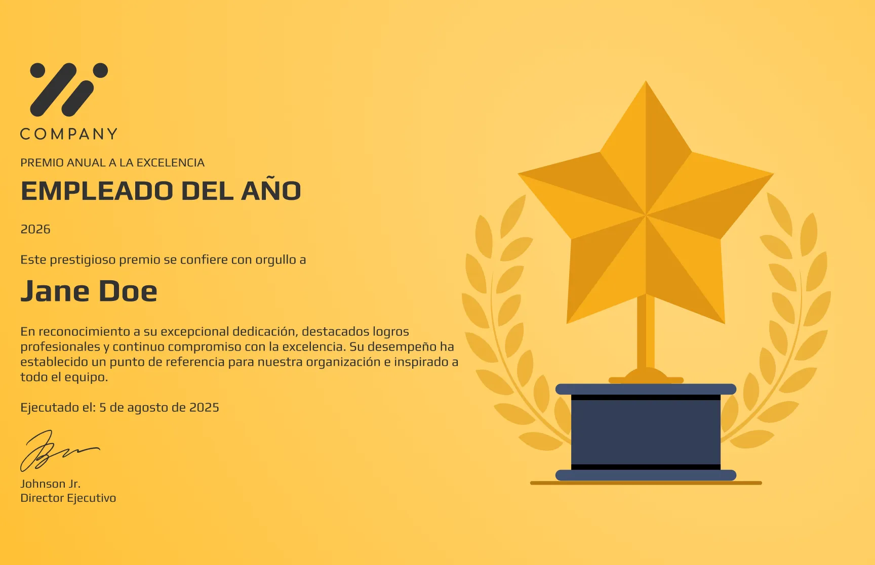 Plantillas de certificado de premio ejecutivo al empleado del año gratis, editables e imprimibles