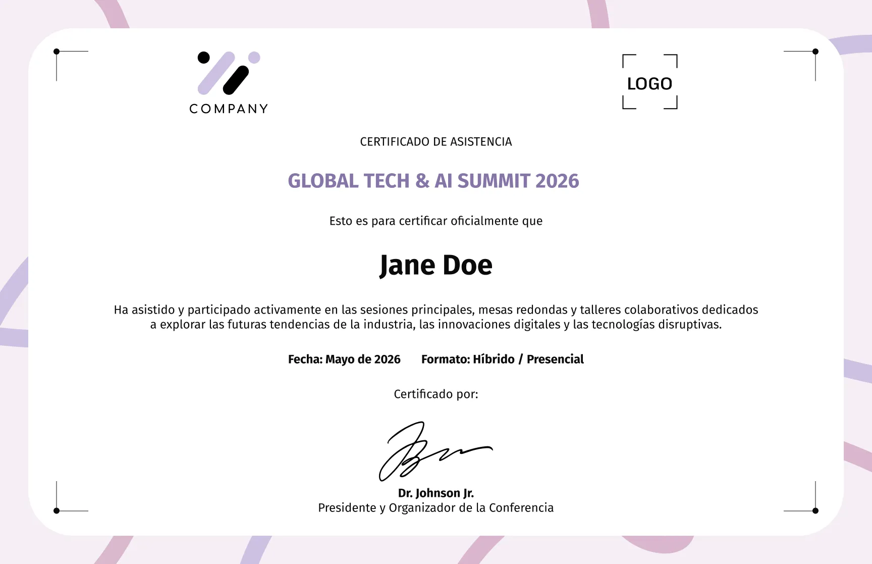 Plantilla de certificado de asistencia de onda abstracta elegante gratis, editable e imprimible