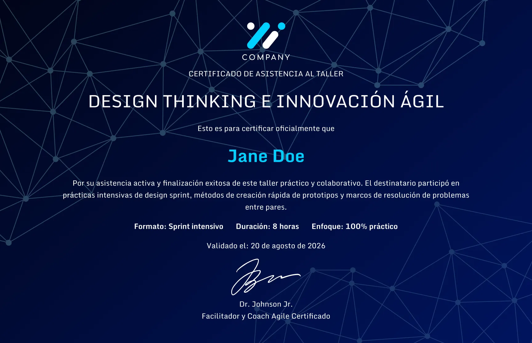 Plantilla de certificado de asistencia a innovación ágil y dinámica gratis, editable e imprimible