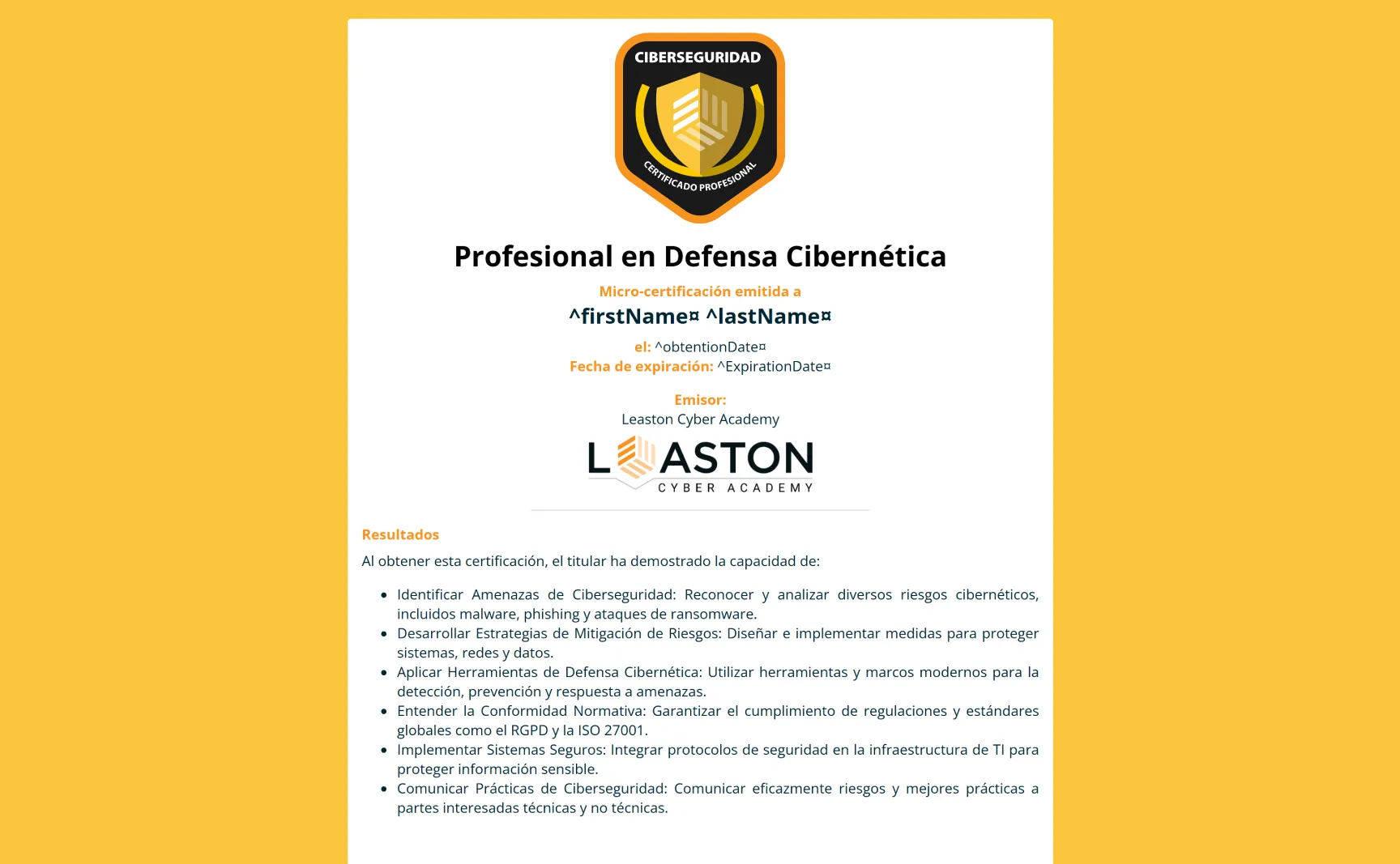 Plantilla de microcertificación de ciberseguridad escudo dorado de una columna gratis, editable e imprimible