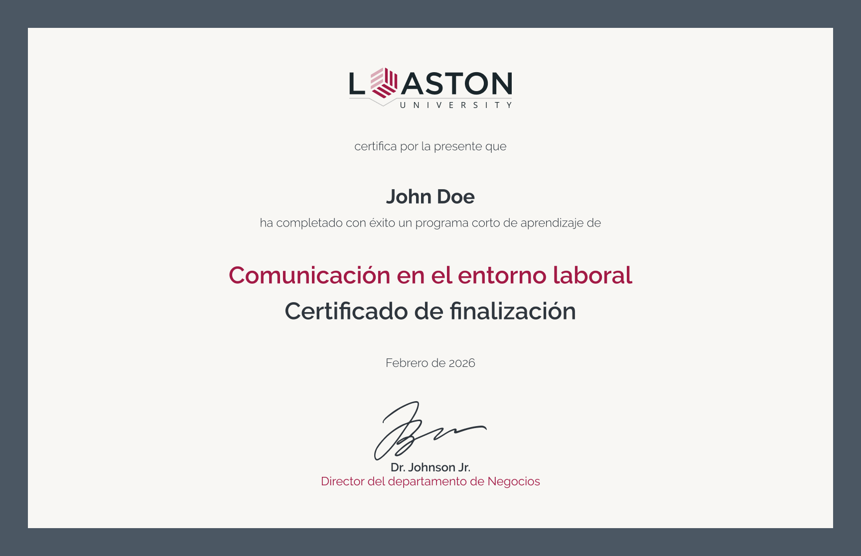 Plantilla de certificado de finalización de curso de comunicación minimalista gratis, editable e imprimible