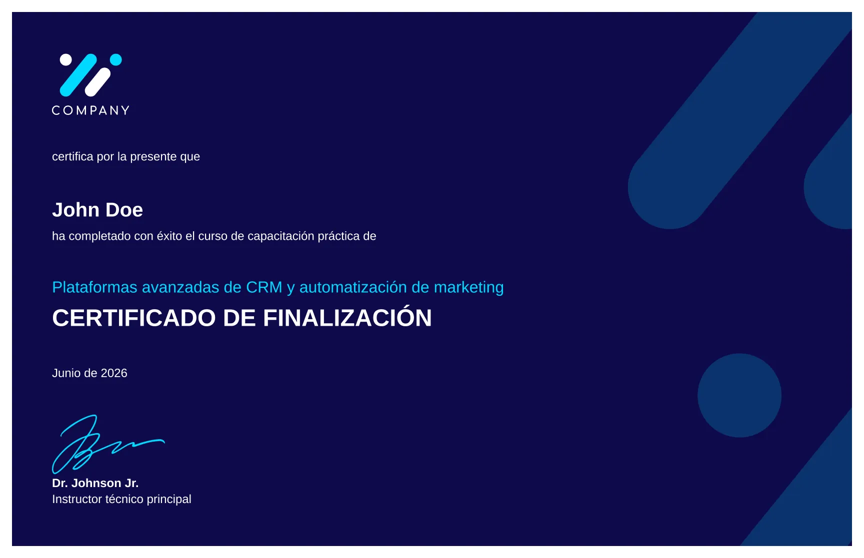 Plantilla de certificado de finalización tecnológica marina en dark mode gratis, editable e imprimible