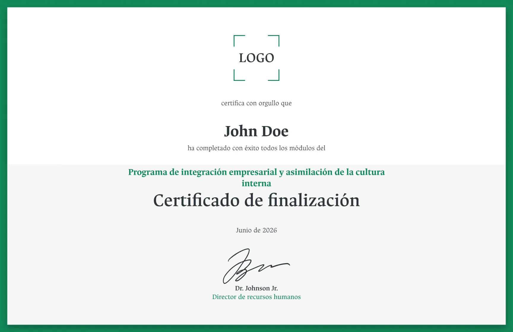 Plantilla de certificado de finalización con marco verde bosque limpio gratis, editable e imprimible