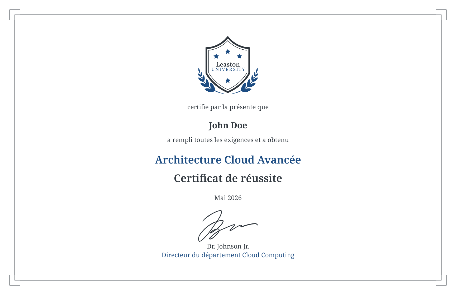 Modèle de certificat de réussite d'architecte cloud d'entreprise gratuit, modifiable et imprimable