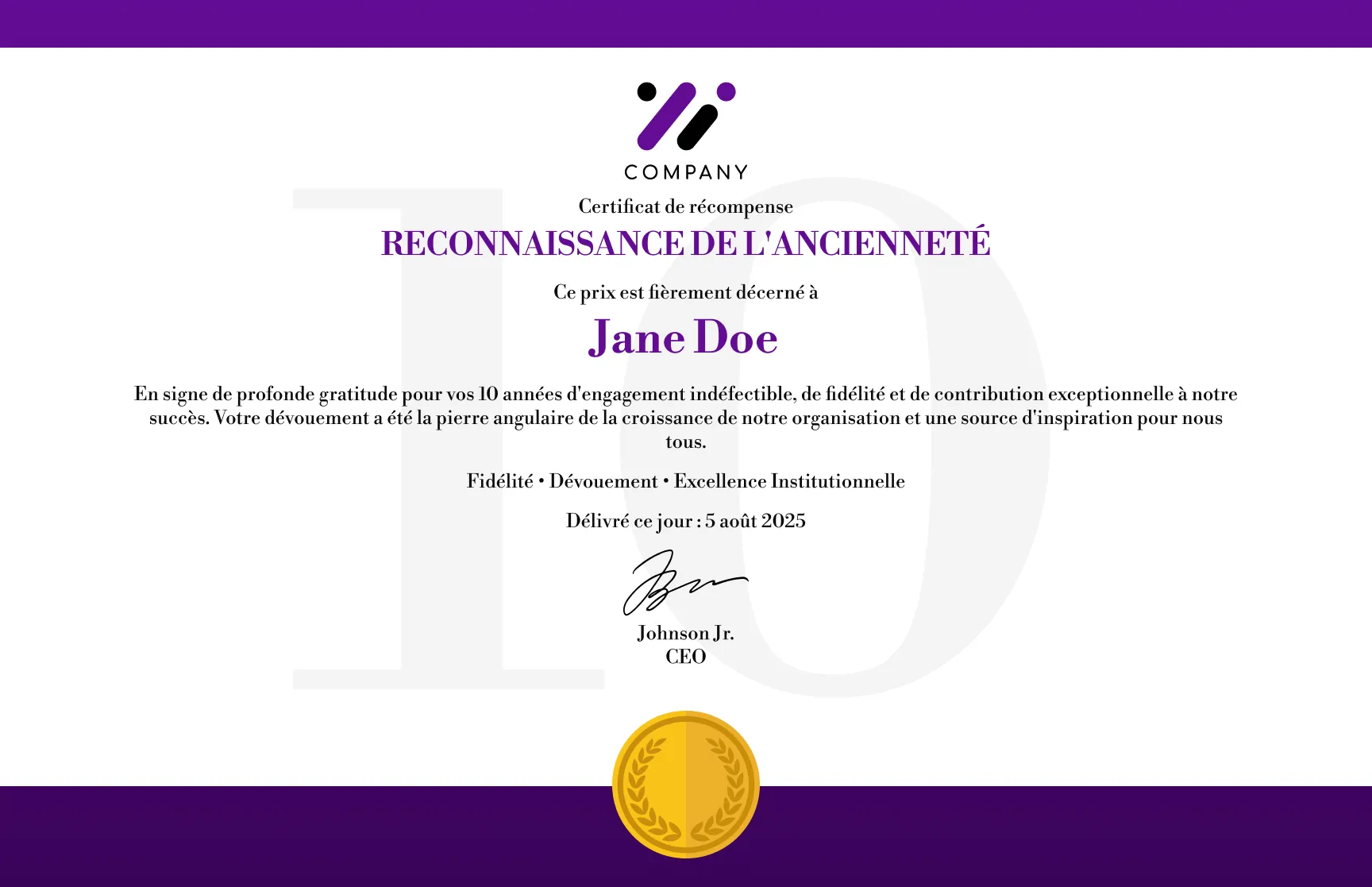 Modèle de certificat de récompense de fidélité violet foncé au design épuré gratuit, modifiable et imprimable