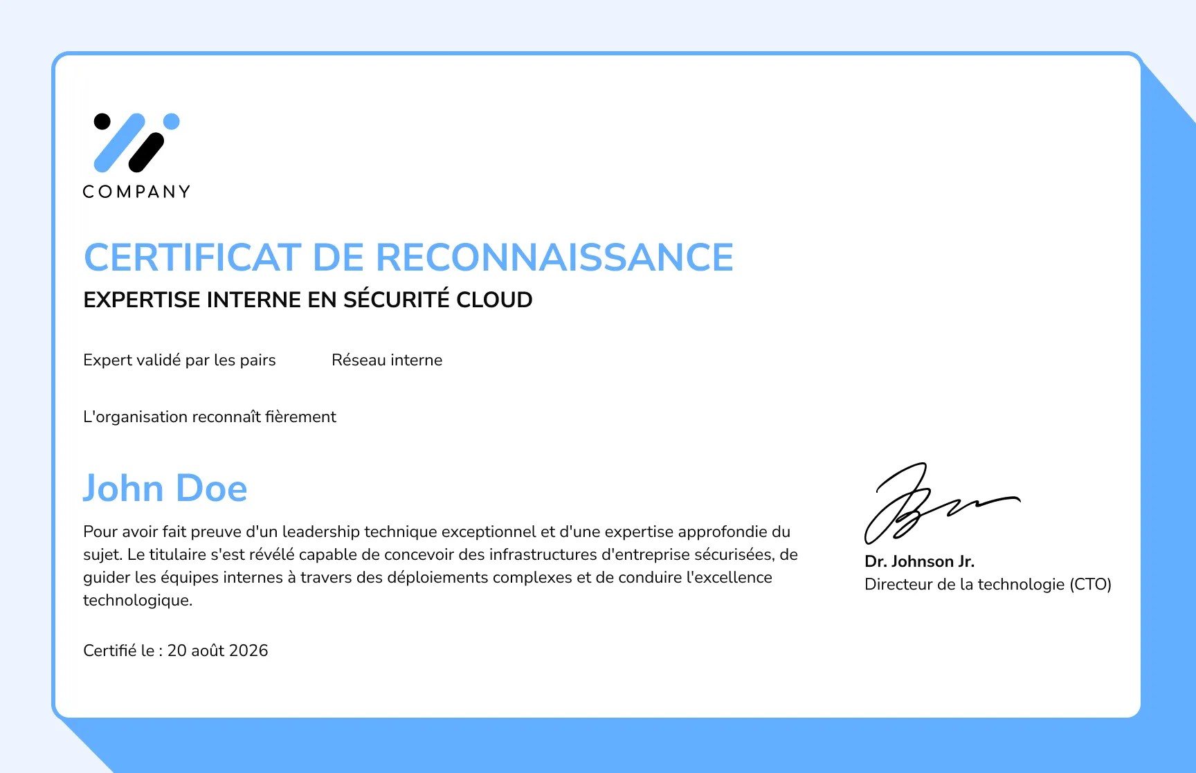 Modèle de certificat de reconnaissance en sécurité cloud moderne gratuit, modifiable et imprimable
