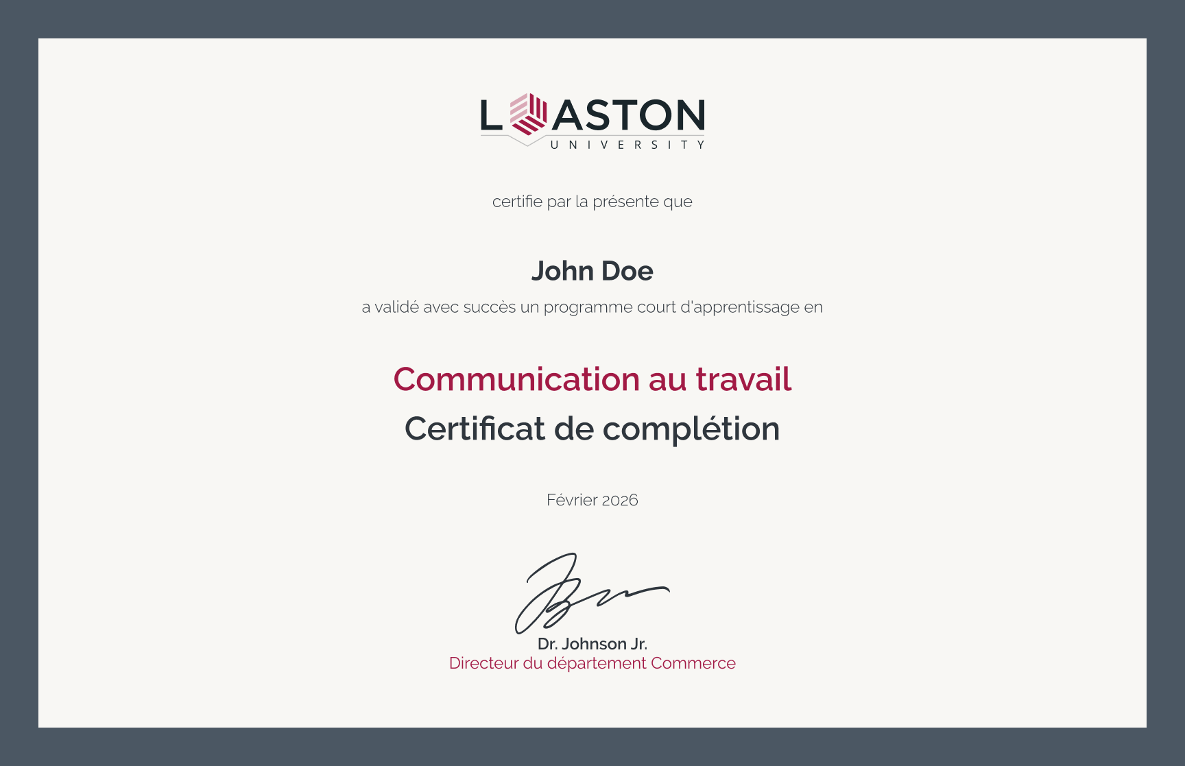 Modèle de certificat de complétion en communication minimaliste gratuit, modifiable et imprimable