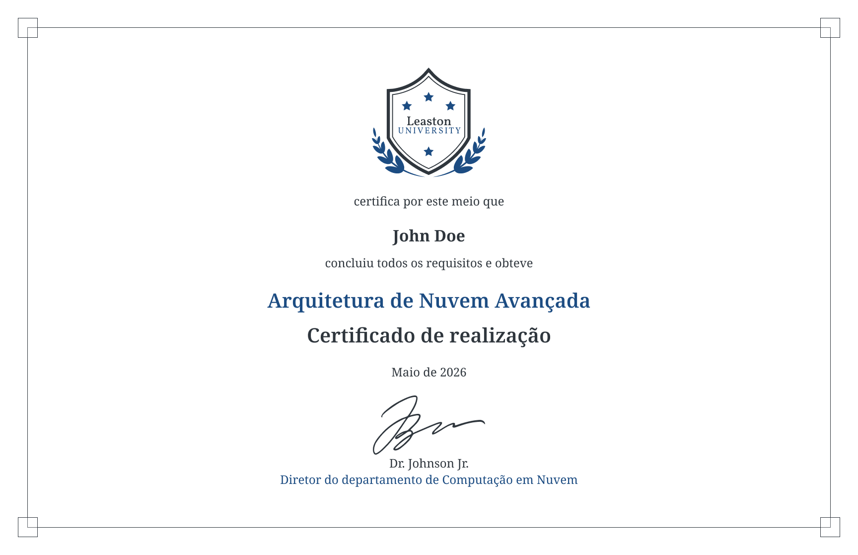 Modelo de certificado de conquista para Arquiteto Cloud Corporativo gratuito, editável e imprimível