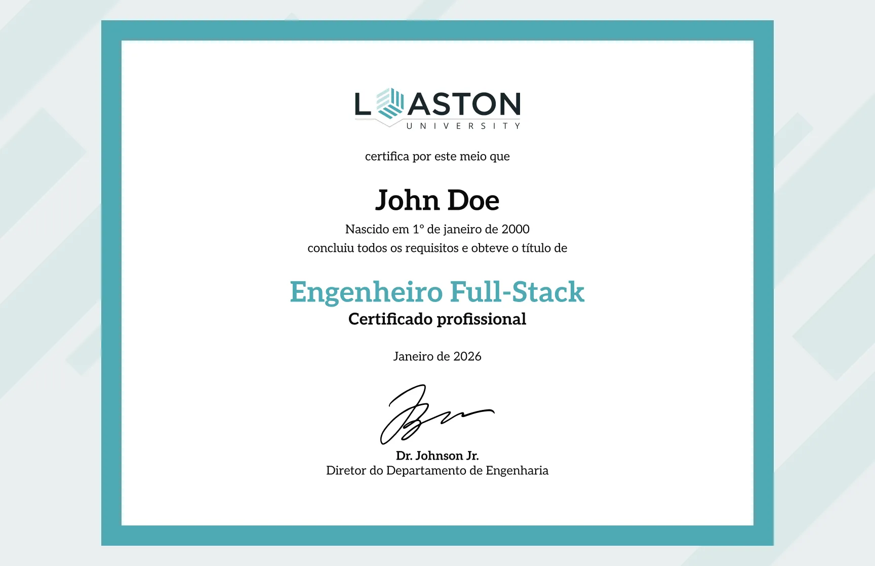 Modelo de certificado profissional de engenheiro moderno azul-petróleo gratuito, editável e imprimível