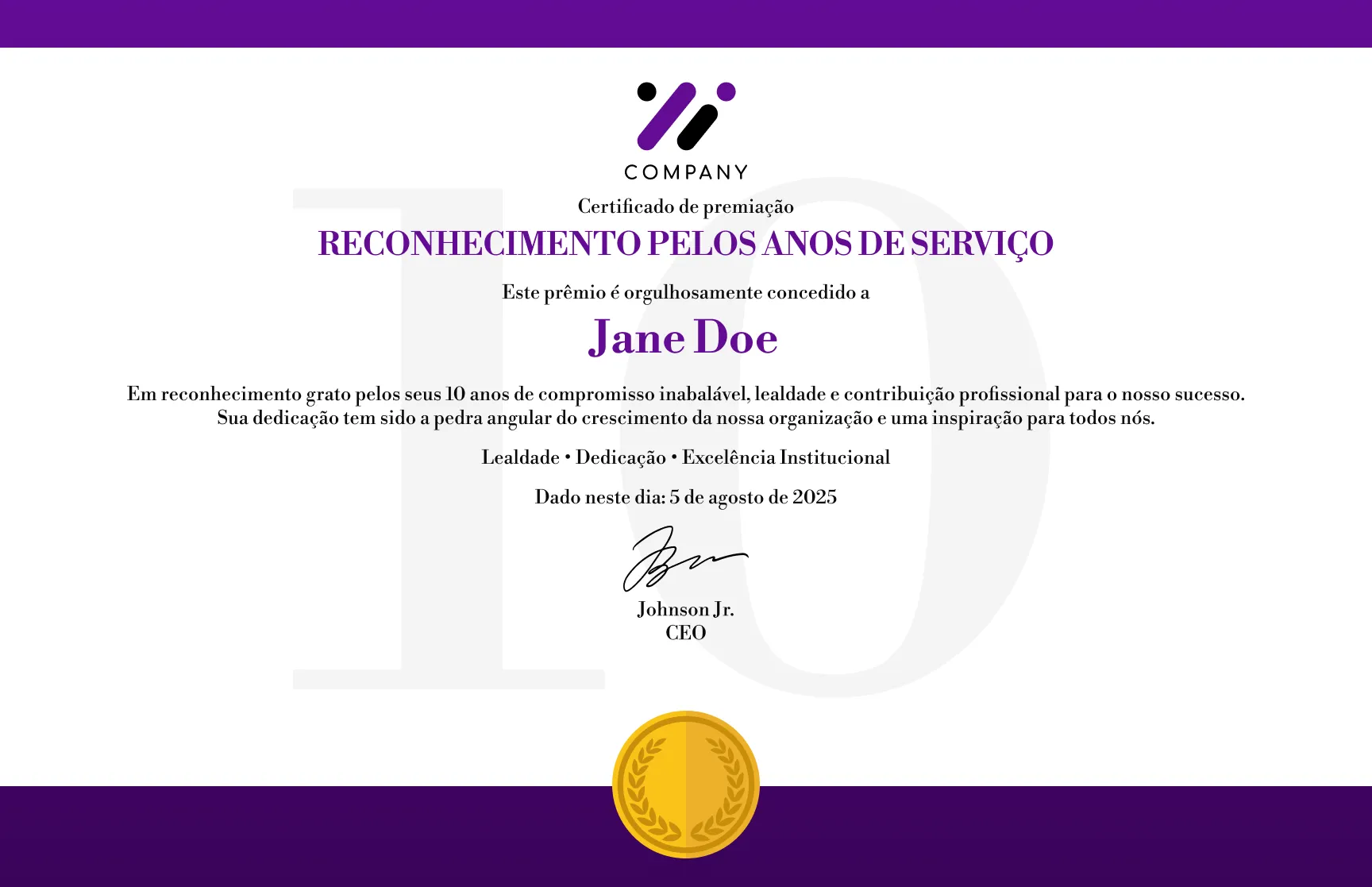 Modelo de certificado de prêmio de lealdade minimalista roxo escuro gratuito, editável e imprimível