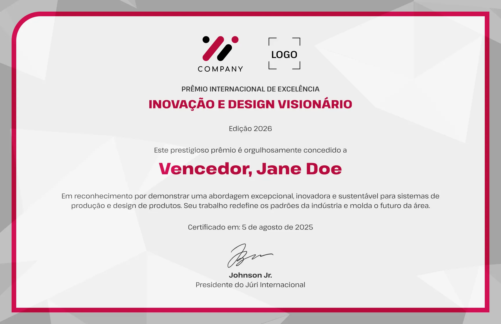 Modelo de certificado de prêmio moderno geométrico vermelho gratuito, editável e imprimível