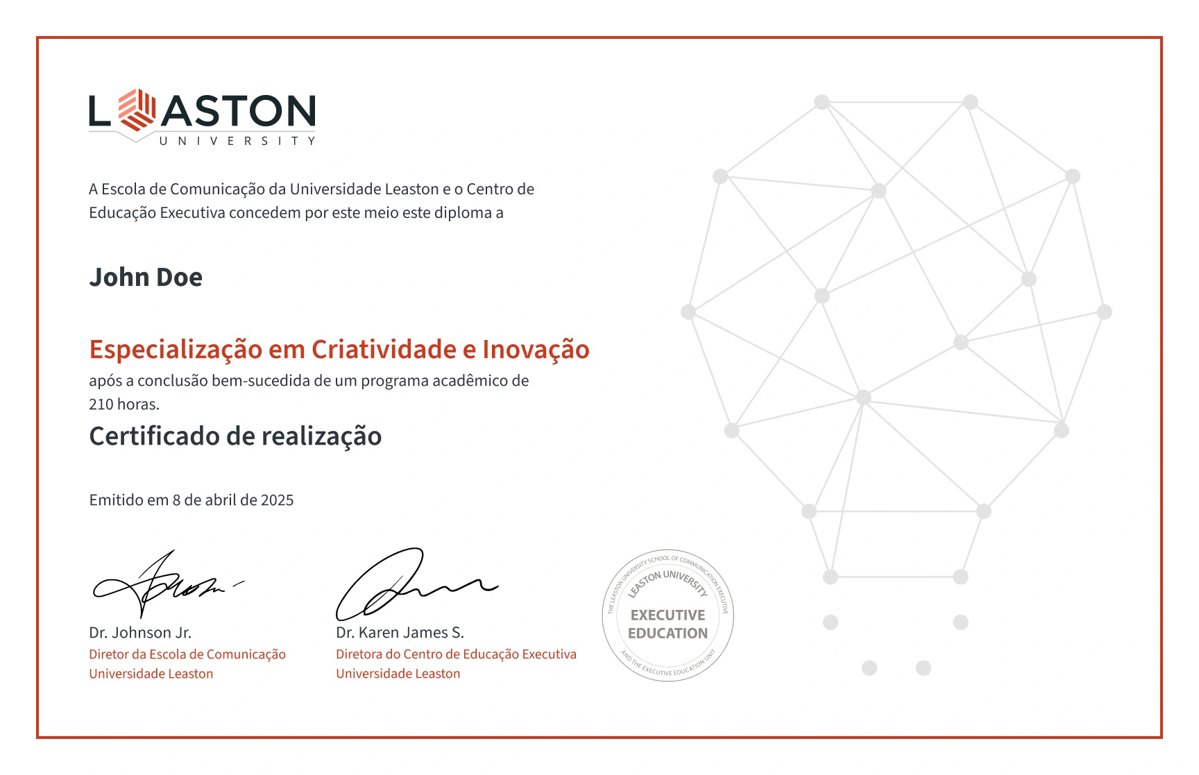 Modelo de certificado de conquista de rede de lâmpada geométrica gratuito, editável e imprimível