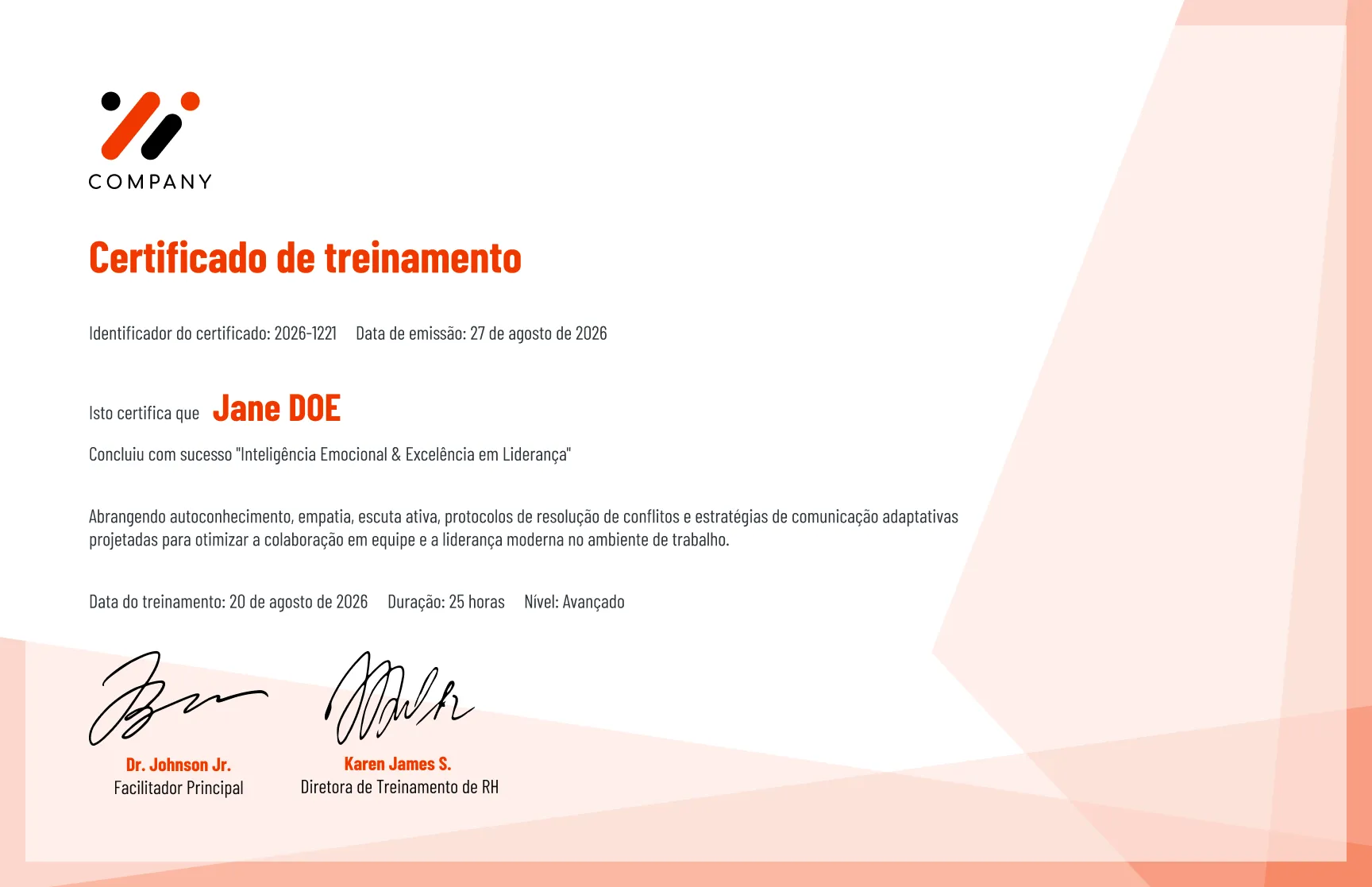 Modelo de certificado de treinamento moderno abstrato pêssego gratuito, editável e imprimível