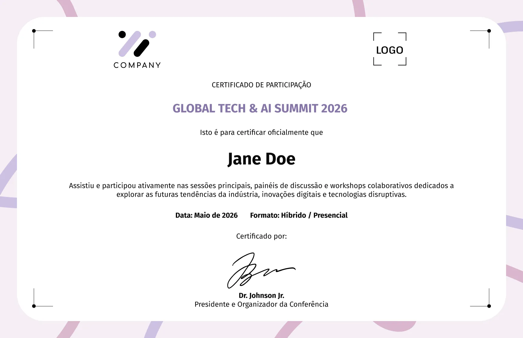 Modelo de certificado de participação de onda abstrata elegante gratuito, editável e imprimível