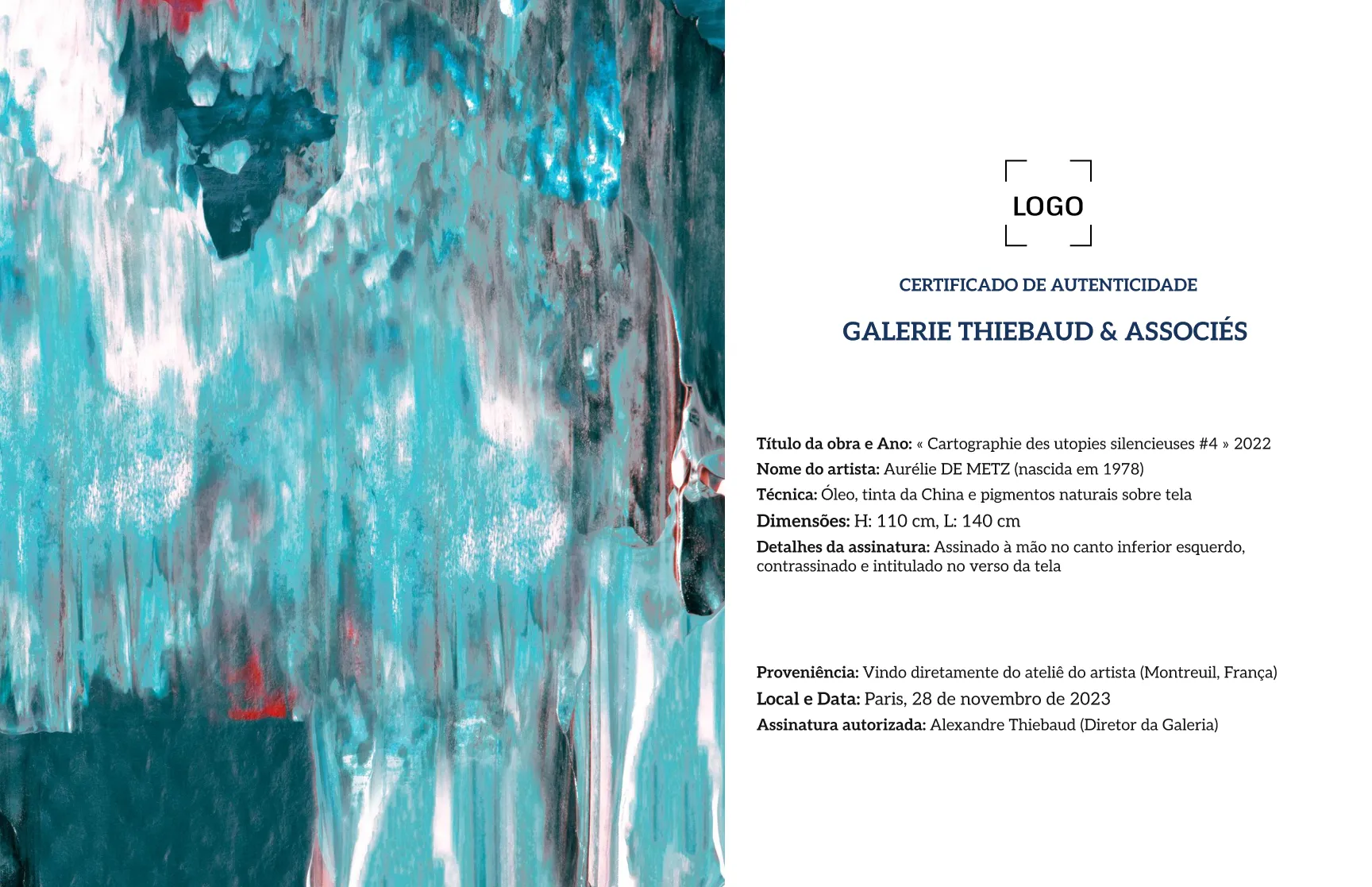 Modelo de certificado de autenticidade artístico abstrato minimalista gratuito, editável e imprimível