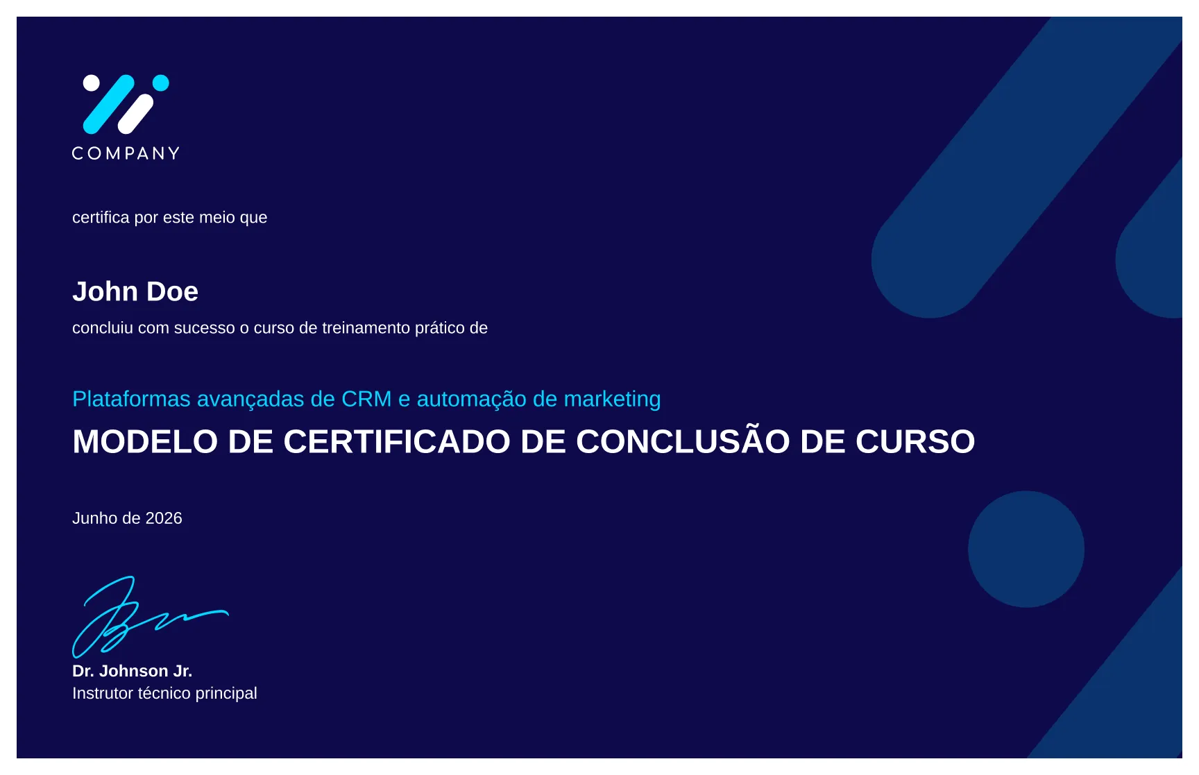 Modelo de certificado de conclusão tecnológico marinho dark mode gratuito, editável e imprimível